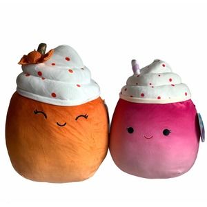 Squishmallow Kendla Pumpkin Spice Latte 14" Cinnamon Milkshake 12" Plush Drinks
